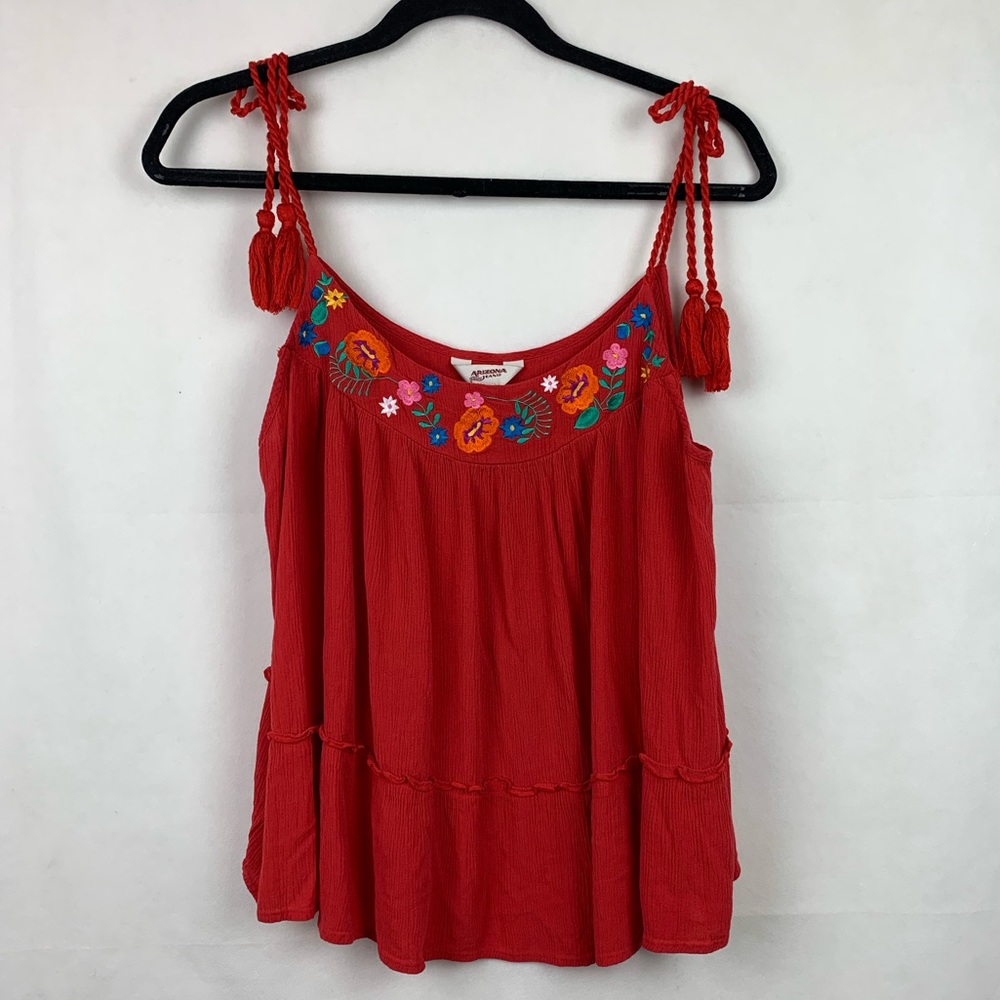Arizona Red Embroidered Top Sleeveless Boho XL
